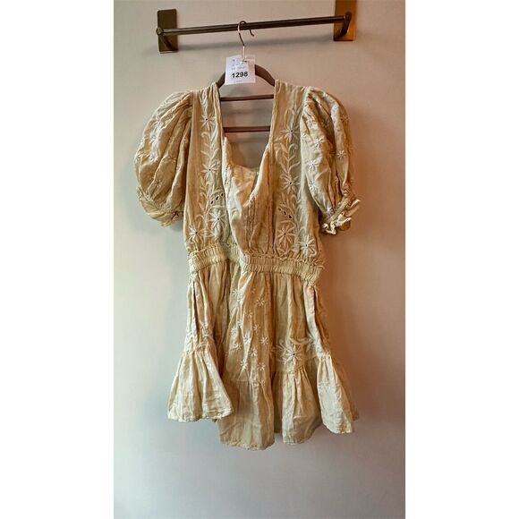 LoveShackFancy Dresses & Skirts - LoveShackFancy Tomasina Mini Dress Yellow Embroidered Puff Sleeve S